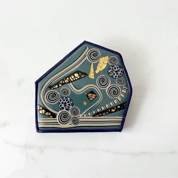 Handmade Signed Abstract Asymmetric Wooden Pin Brooch - Picture 1 of 5